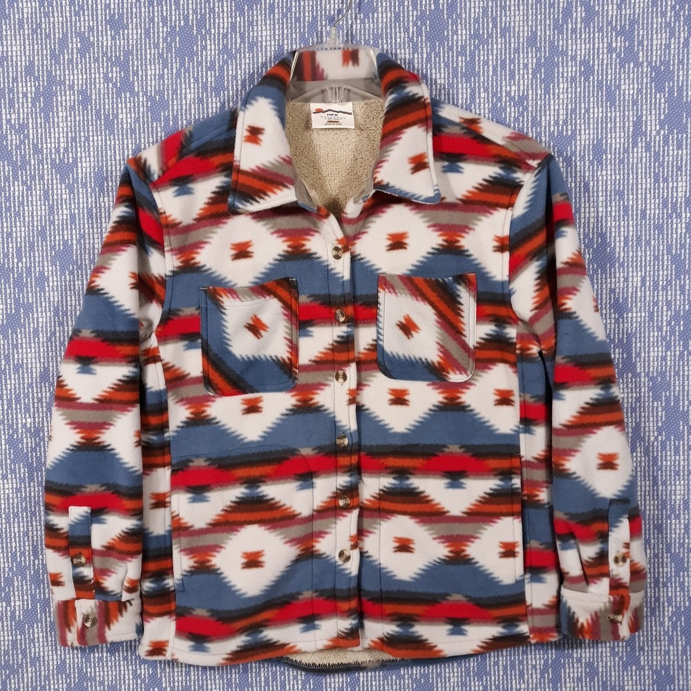 HFX Outdoors Shirt Jacket Sherpa Fleece Lined Aztec Tribal Southwestern Womens M